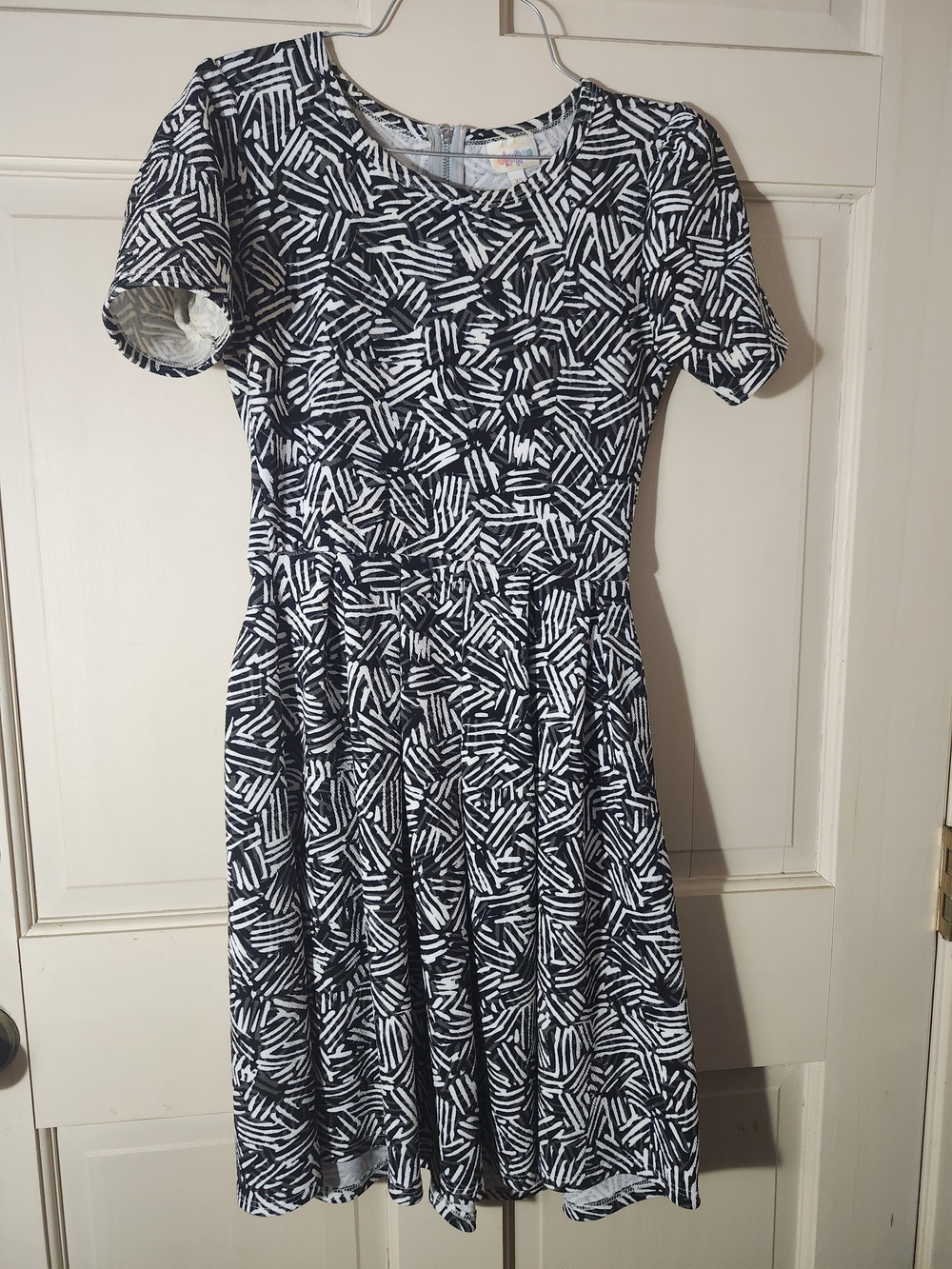 LuLaRoe Black and White Abstract Fit-and-Flare Dress